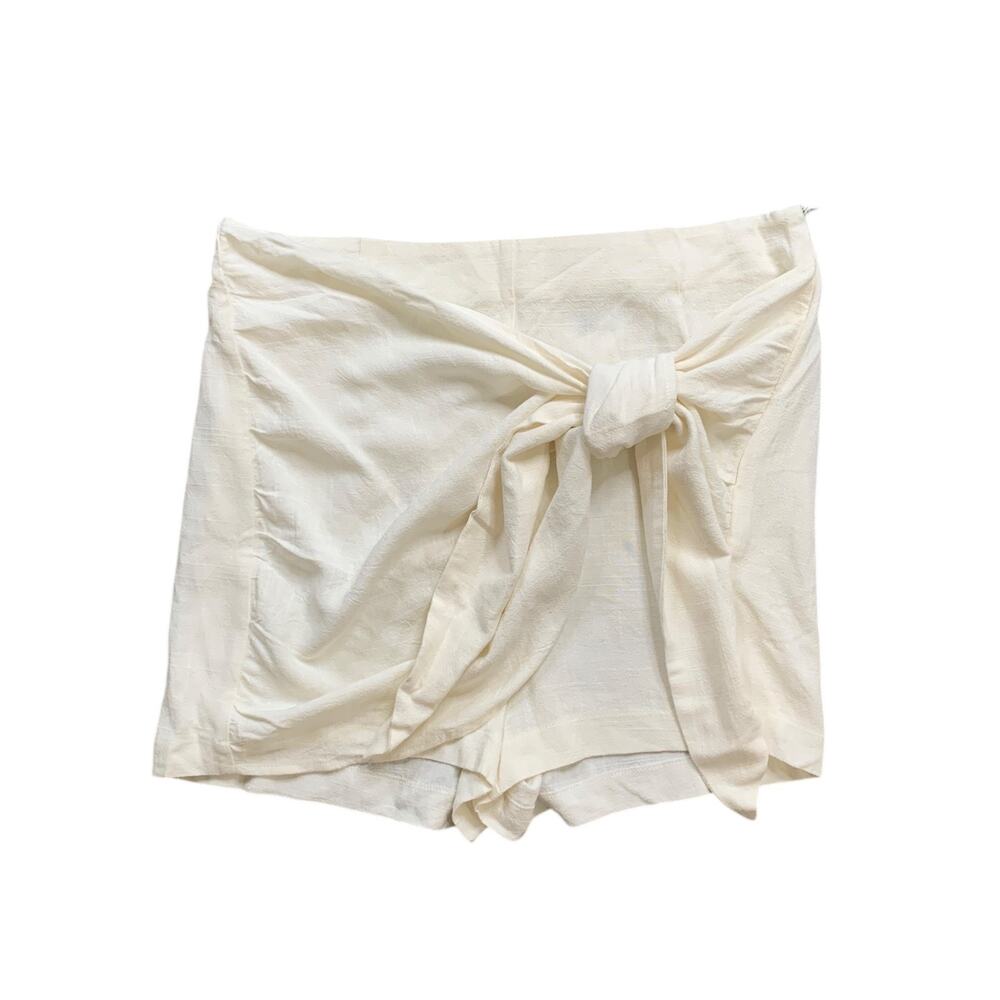 Mr. Buho Shorts Womens S Small White Cotton Tie Front Wrap Side Zip Wide Guazy